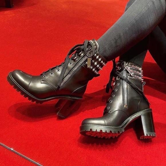 Boot Louboutin Block Heels Outfit Louboutin Lace Up Booties NWB